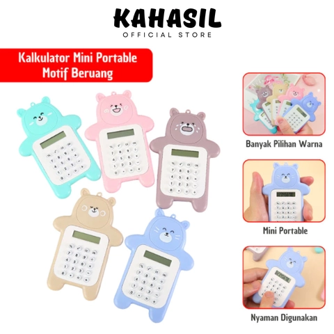 KAHASIL - Kalkulator Calculator Mini Portable Motif Beruang 8 Digit Tombol Karet KMJ102